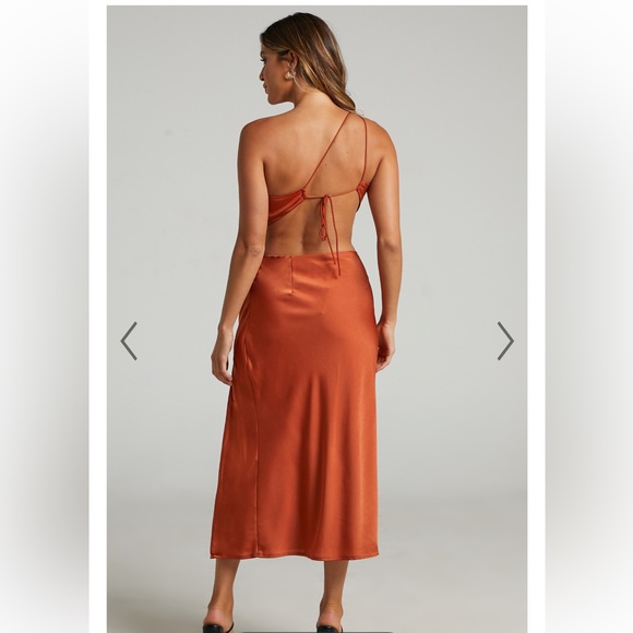 One shoulder dress with slide split - rust - Picture 4 of 4
